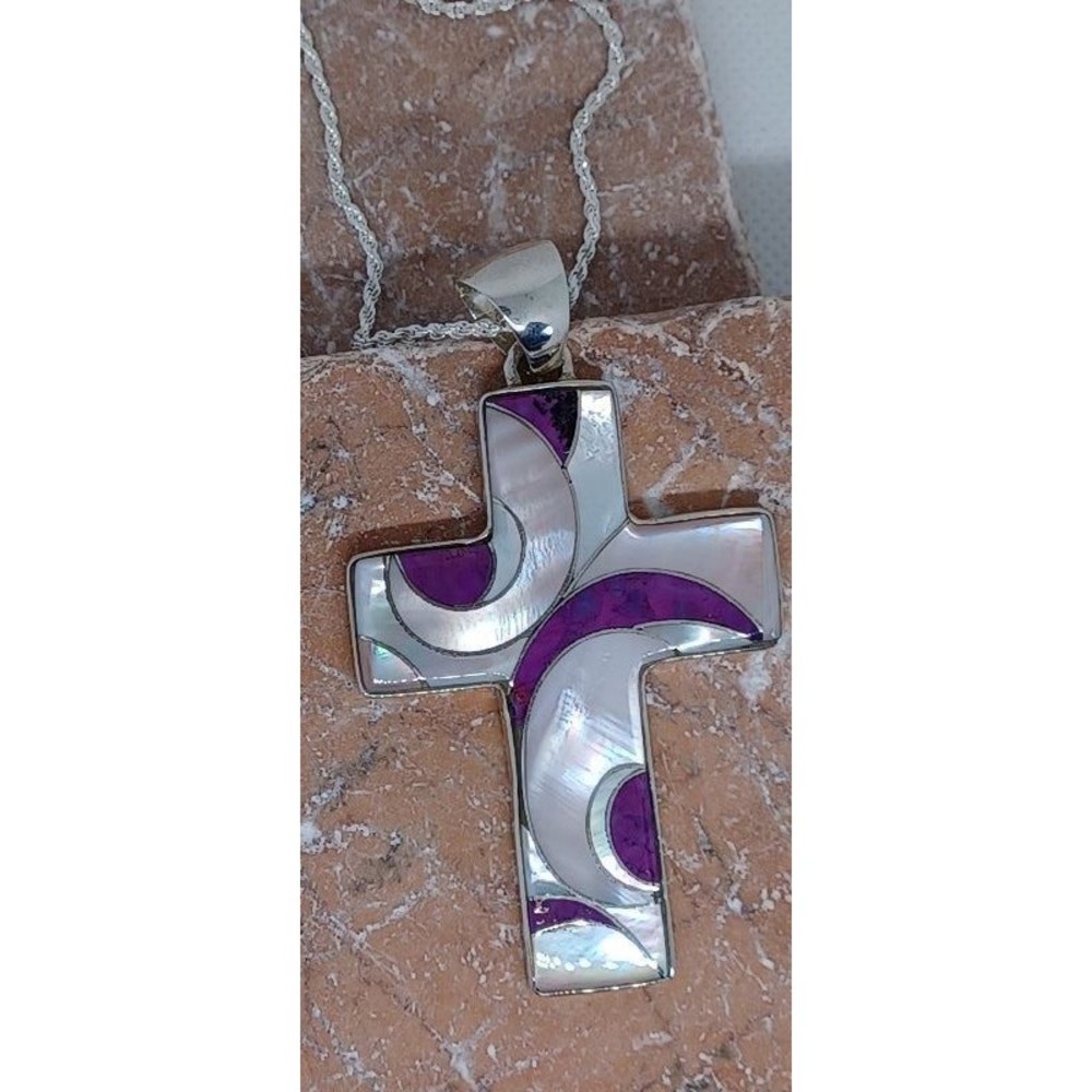 Solid Sterling + Gemstone Blessed are the Meek Cross Pendant Necklace 20" #13